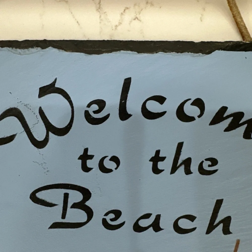 Hand Painted Slate Wall Hanging Welcome To The Beach 12” X 10”